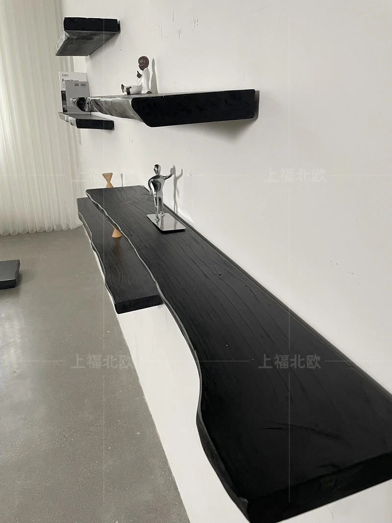 Wabi sandy wind solid wood baffle shelf bookshelf wall shelf ledge bed and breakfast log special-shaped laminate art