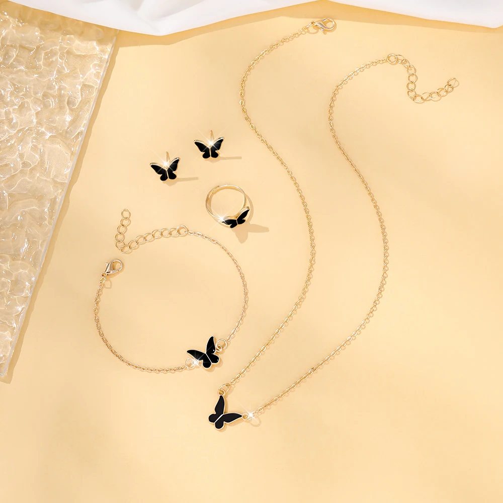 5pcs Exquisite And Elegant Butterfly Pendant Earrings Bracelet Ring And Necklace Perfect As Gift Birthdays Any Special Occasion