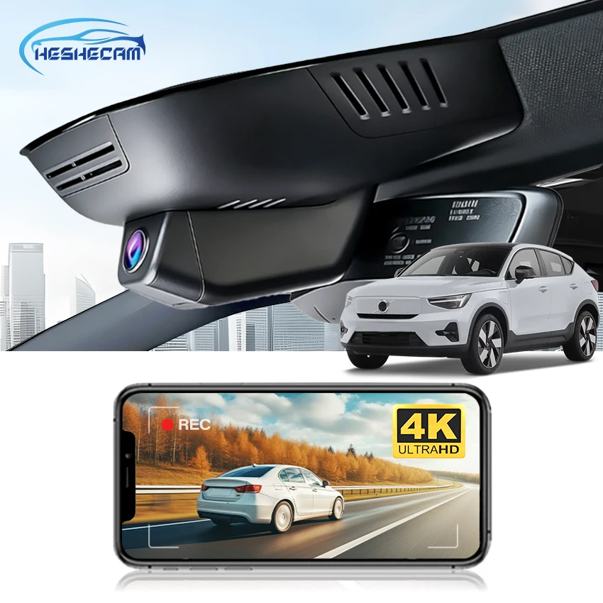 HESHECAM 4K Dash Cam For Volvo C40 EC40 2022-2026,Car DVR Camera,OEM Design Video Recorder,Plug and Play WiFi Dashcam, for Volvo