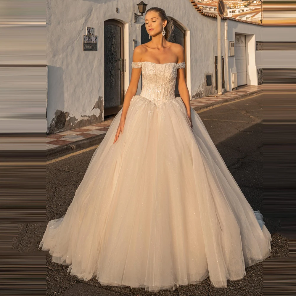 

Off The Shoulder Sleeveless Women Wedding Dresses Lace Flower Print Mopping Length Bride Gowns Vestidos De Noiva 2025 Customized