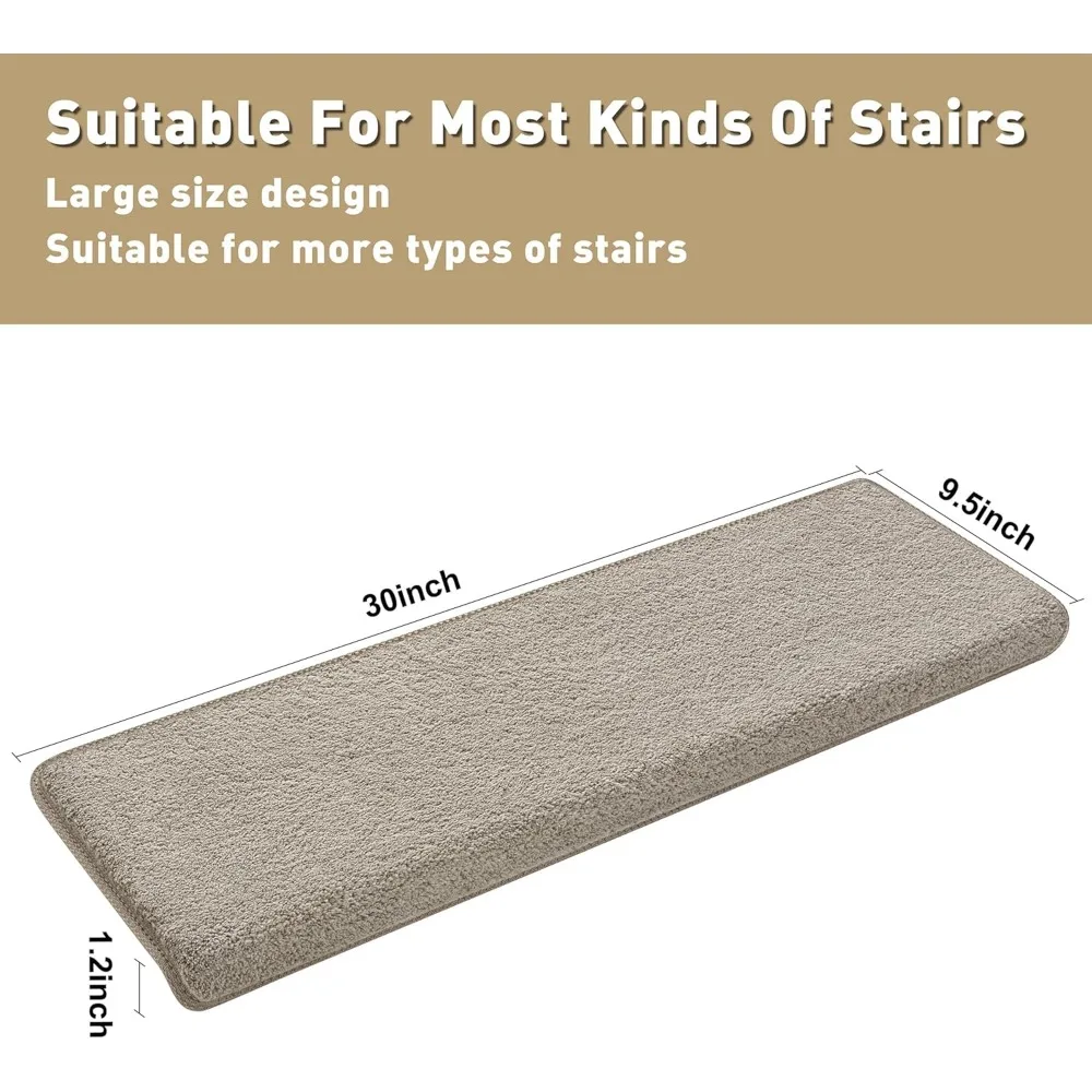 Carpet Stair Treads, Ultra Soft 9.5-inch X 30 Inch Soft Rounded Indoor Stair Protection Pads, Pet Friendly Anti Slip Adhesive