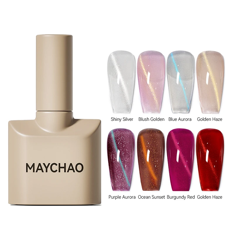 MAYCHAO Autumn Winter Aurora Magnetic Cat Eye Gel Polish Sparkly Shimmer Crystal Long‑Lasting Soak‑Off UV Nail Gel for DIY Nail