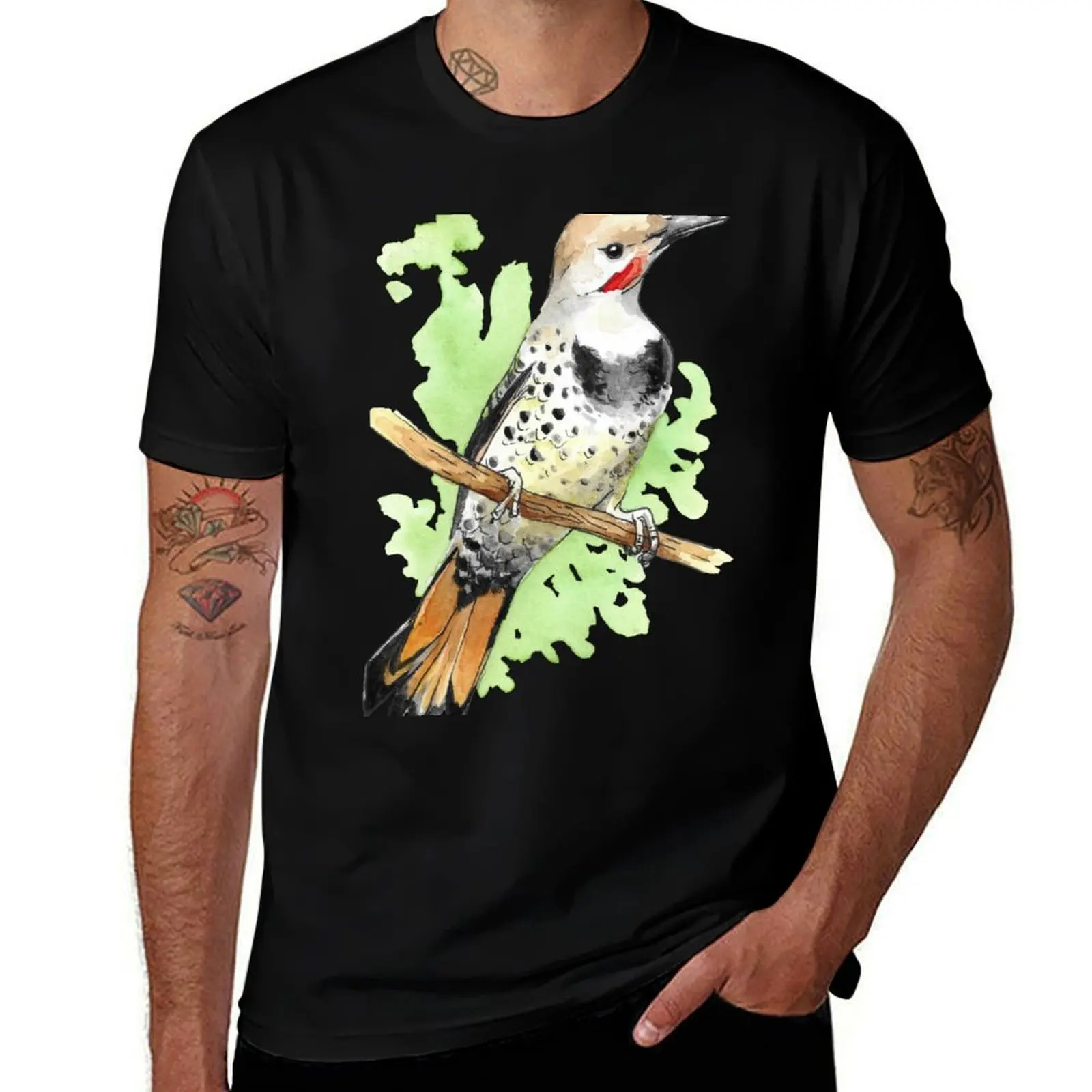 

Футболка с акварелью Northern Flicker Woodpecker, мужская футболка, футболка с аниме, футболка