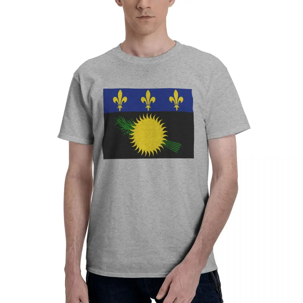 Man Unofficial Flag Of Guadeloupe (local) fitness Gray Men's Basic Short Sleeve T-Shirt Unique Tshirt European size