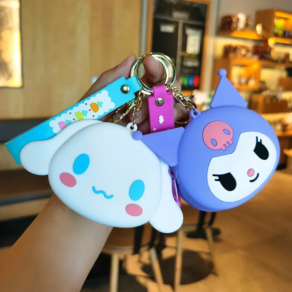 Sanrio Keychain Hello Kitty Kuromi Melody Cinnamoroll Wallet Coin Purse Earphone Organizer Data Cable Organizer Bag Key Ring