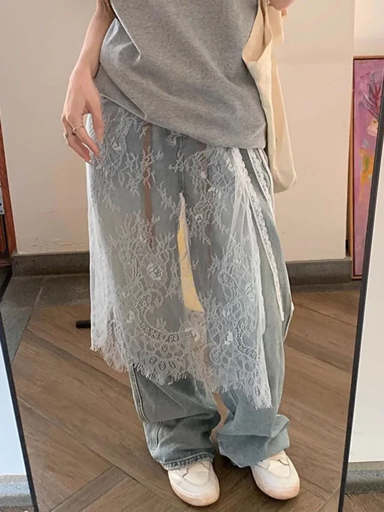 Skirts Women Lace Drawstring Design Elegant Korean Style Spring Summer A-line High Waist Irregular Side Slit Fashion Street