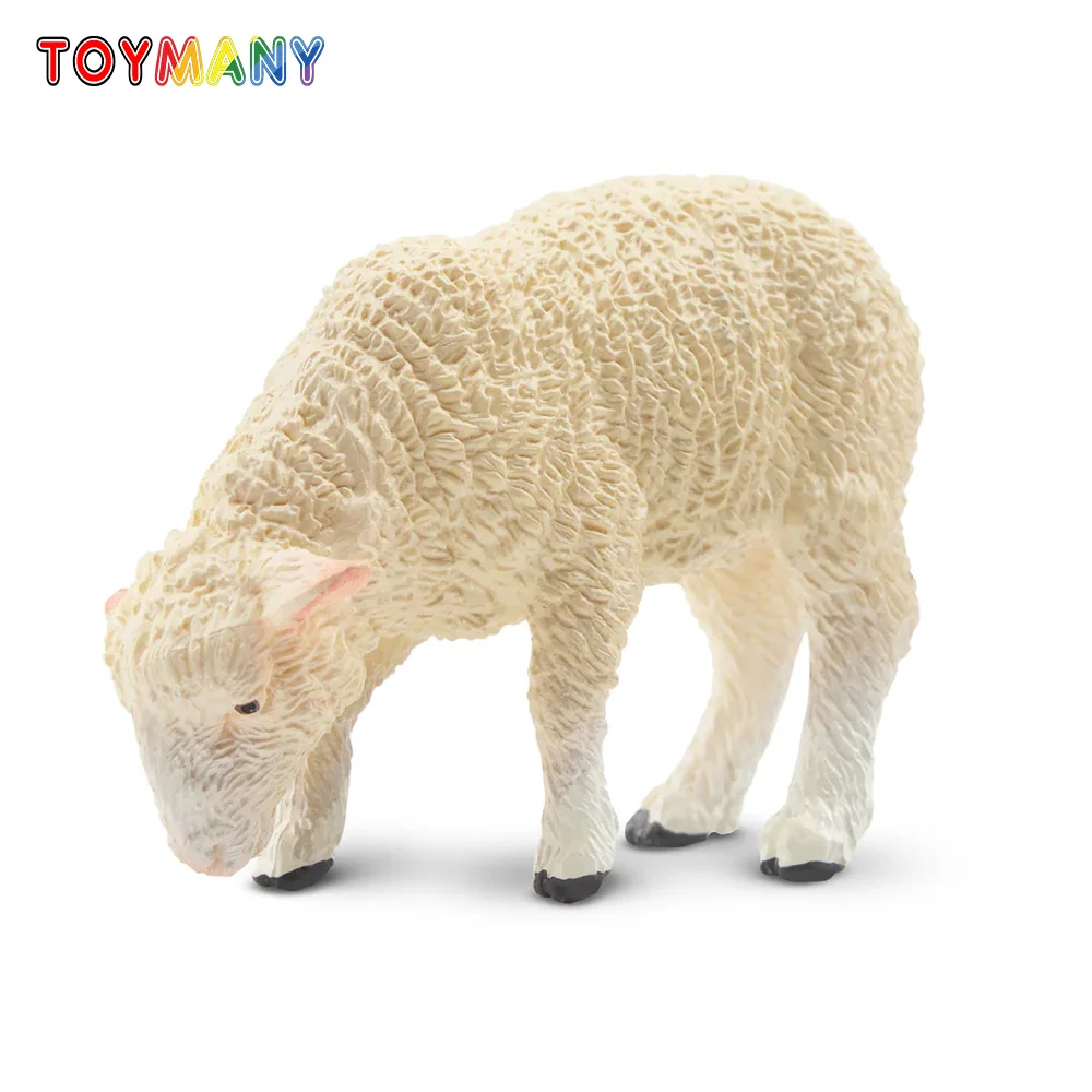 Toymany Simulation Foraging White Lamb Farm Animal Model Toy Mini Figures Dolls Action Figurines Toys Children Gift Cake Decora