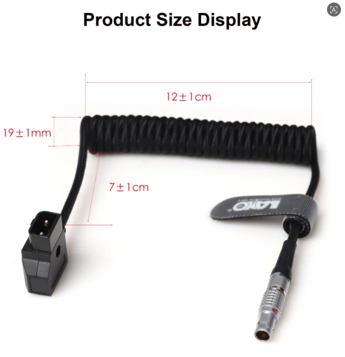 Black/red D-Tap to 2-Pin FGG 0B Male Power Cable Coiled Cable for Blackmagic Pyxis 6K, SmallHD Teradek