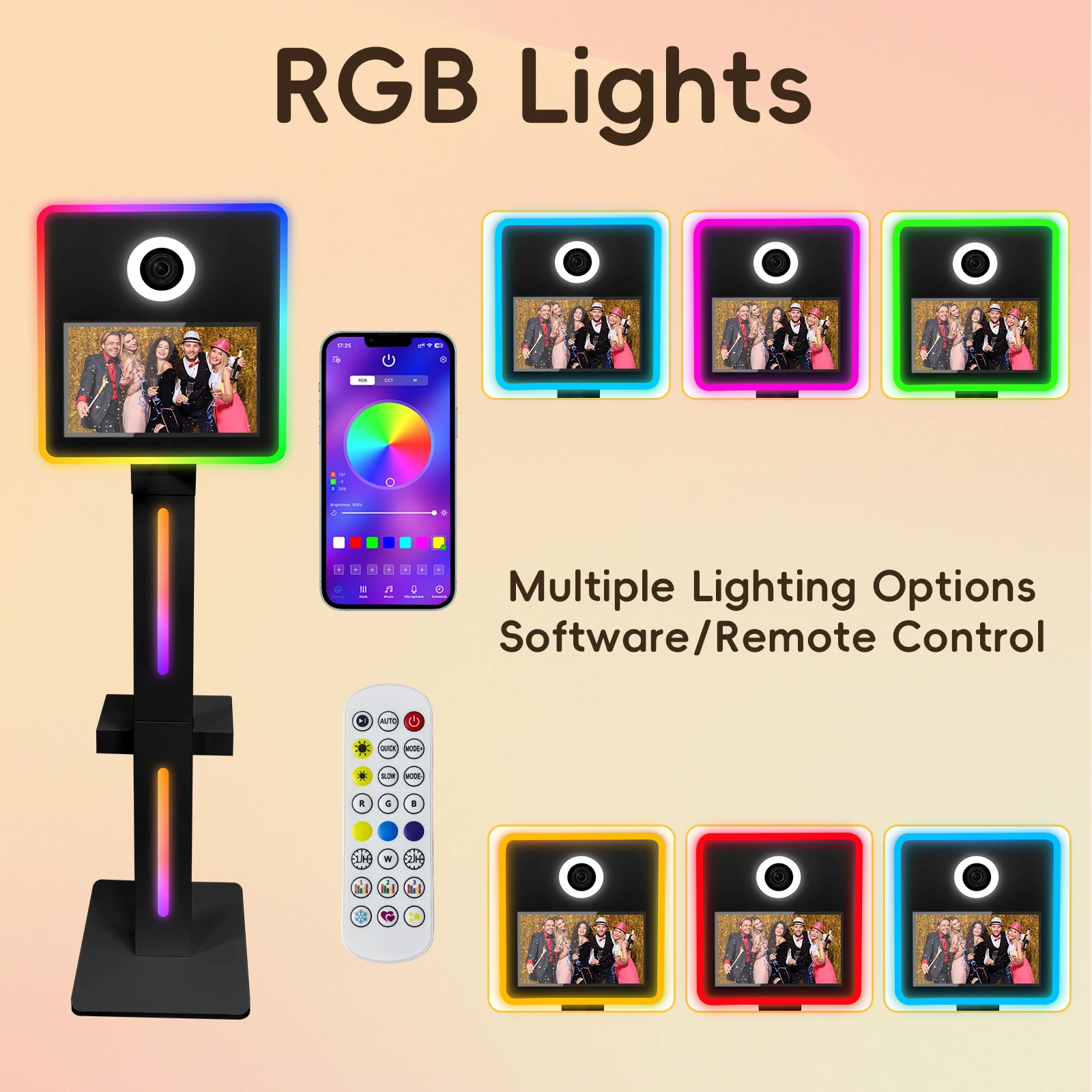DSLR Photo Booth Machine with 15.6 inch Touch Screen Selfie Camera Photo Booth with LED Fill Lights Stanchion Posts Queue
