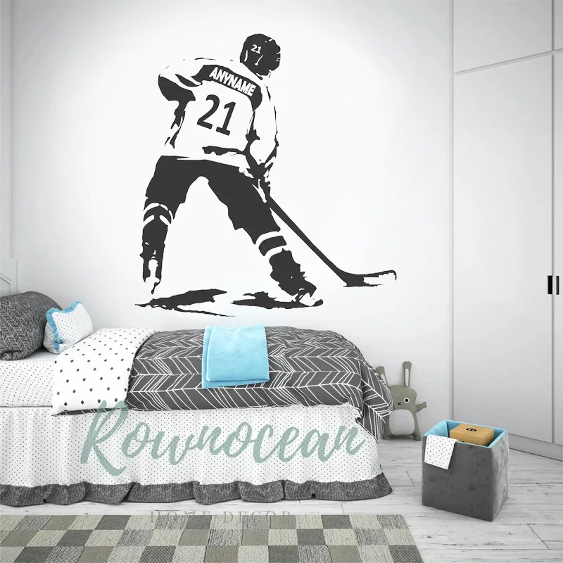 Personalized Ice Hockey Player Name and Number Decals, Vinyl Home Decor, Boys Room, Bedroom Gift for Children, Wall Sticker G032