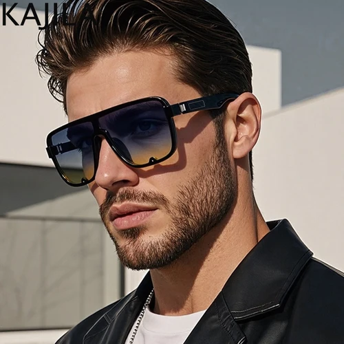 Imagen 2 del producto Gafas de sol polarizadas con escudo cuadrado de gran tamaño para hombre, montura grande 2025, gafas de sol clásicas Steampunk de marca de lujo para mujer, sombra UV400