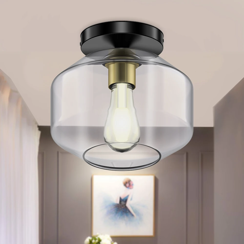 

Depuley 8.6" Modern Semi Flush Mount Ceiling Light Vintage Ceiling Lamps with Glass Shade for Bathroom Hallway Corridor E26 Base