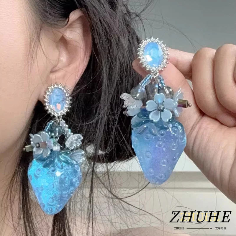 

Elegant Blue Gemstone Strawberry Earrings Jewelry & Accessories Copper For Women Men Luxury Party Earring Wedding Bridal Gift