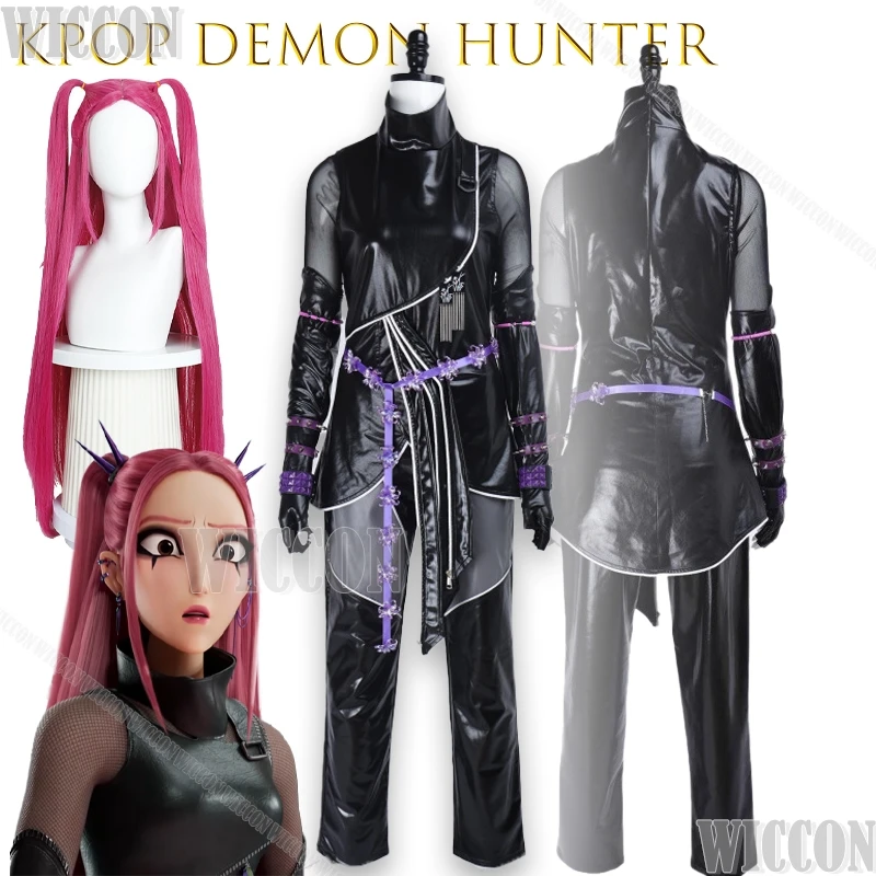 

Mira Cosplay Kpop Demon Hunters Huntrix Disguise Women Girl Leather Top Pant Performance Suit Halloween Carnival Halloween Suit