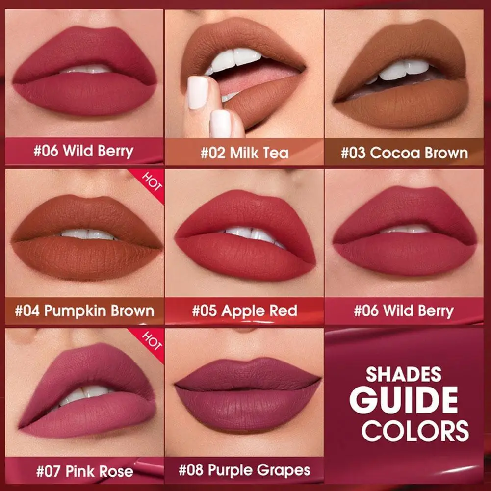 Lápiz labial brillo de labios maquillaje resistente al agua terciopelo antiadherente taza 8 colores tinte de labios mate larga duración Sexy lápiz labial líquido rojo