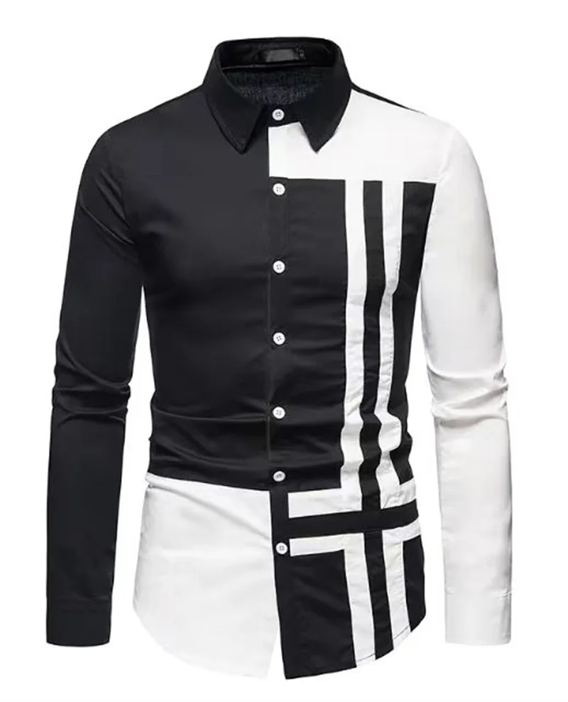 

Мужская рубашка с длинными рукавами в полоску с 3D принтом, осенняя повседневная однобортная рубашка с лацканами, простая модная мужская рубашка
