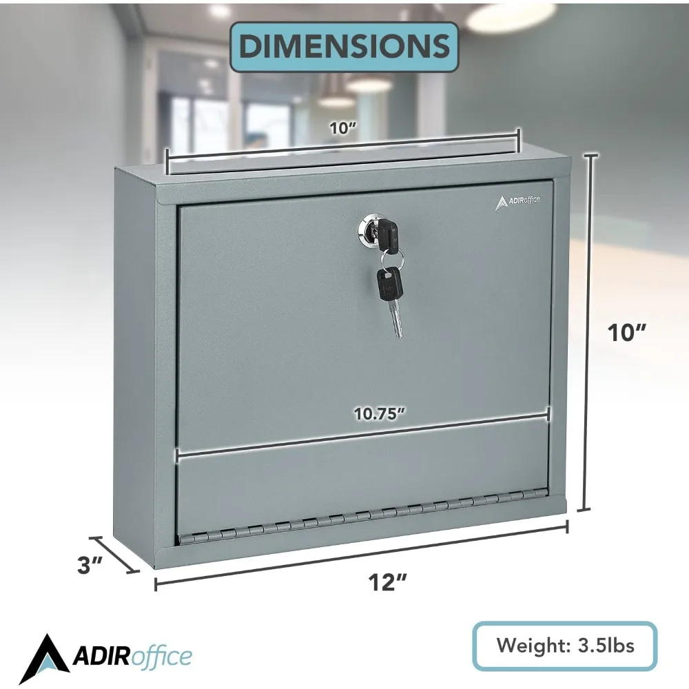 Metal Suggestion Box with Lock and Slot, Wall Mount Deposit Box for Payments and Checks, Office Mail Box for Employees