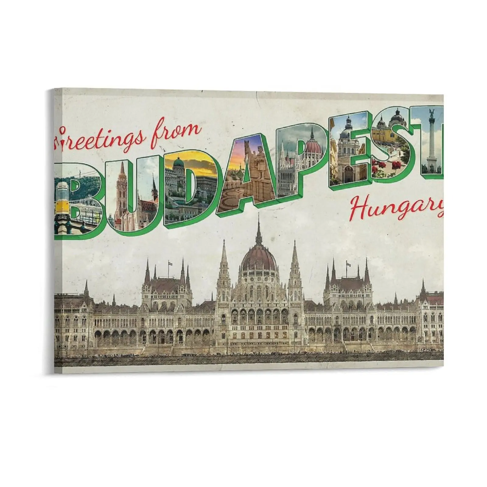 

Greetings From Budapest In Hungary Vintage Style Retro Souvenir Canvas Painting Design Decoration Cinema Framed Wall Paintings