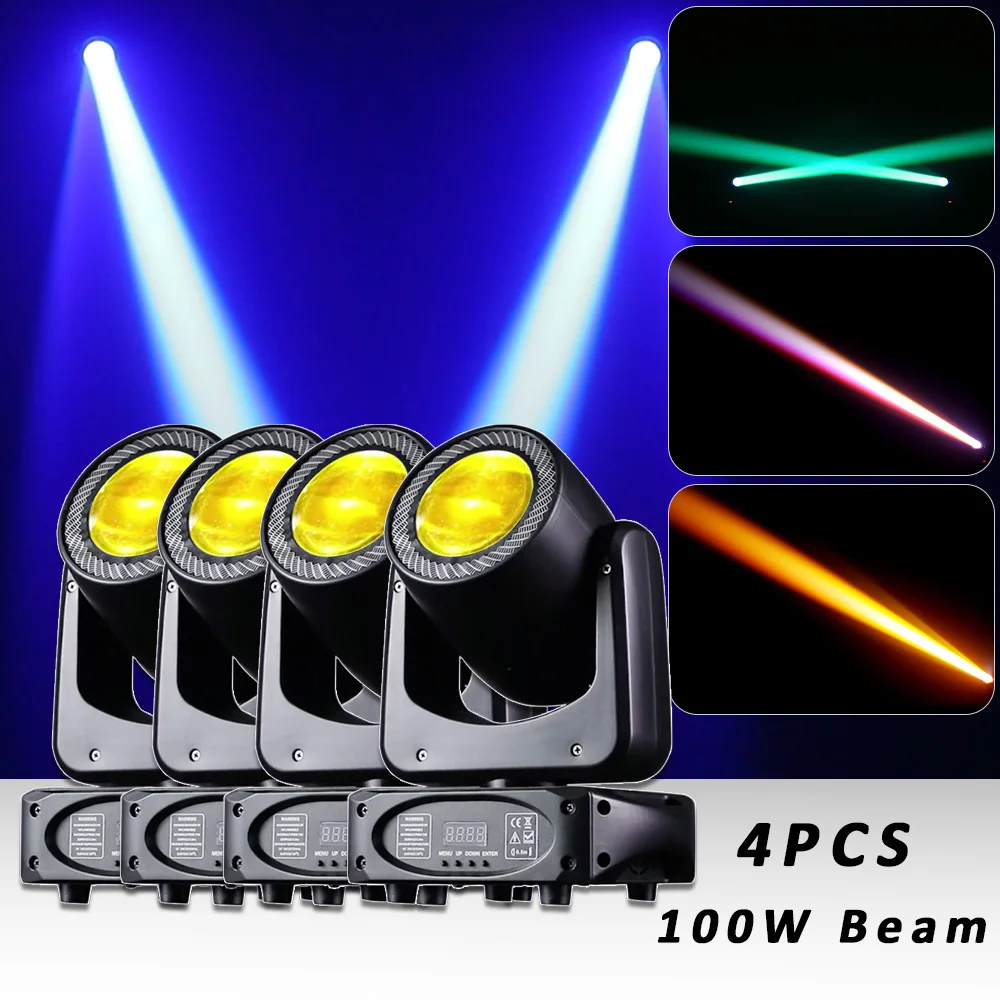 4PCS/Lot New 100w Beam Strobe Effect Moving Head Party Stage Light 100MM Apertuer Len DMX Music Control DJ Disco Projector Lamp