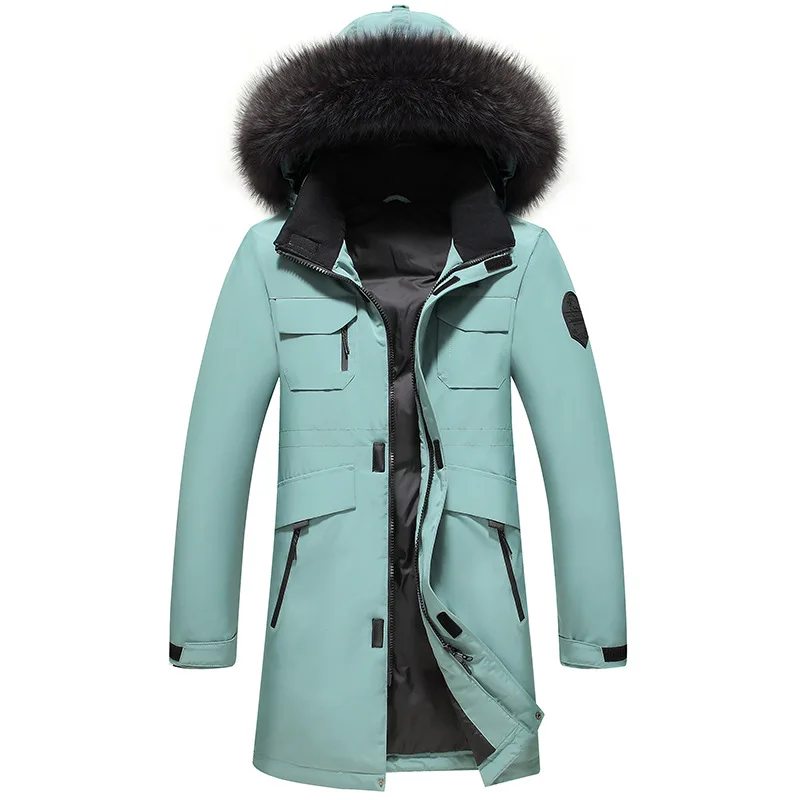 2025 رجل سترات أسفل معطف الشتاء منتصف طول طويلة الأكمام الذكور سترة رشاقته الدافئة الوقوف طوق جيب مقنعين الرجال ملابس خارجية