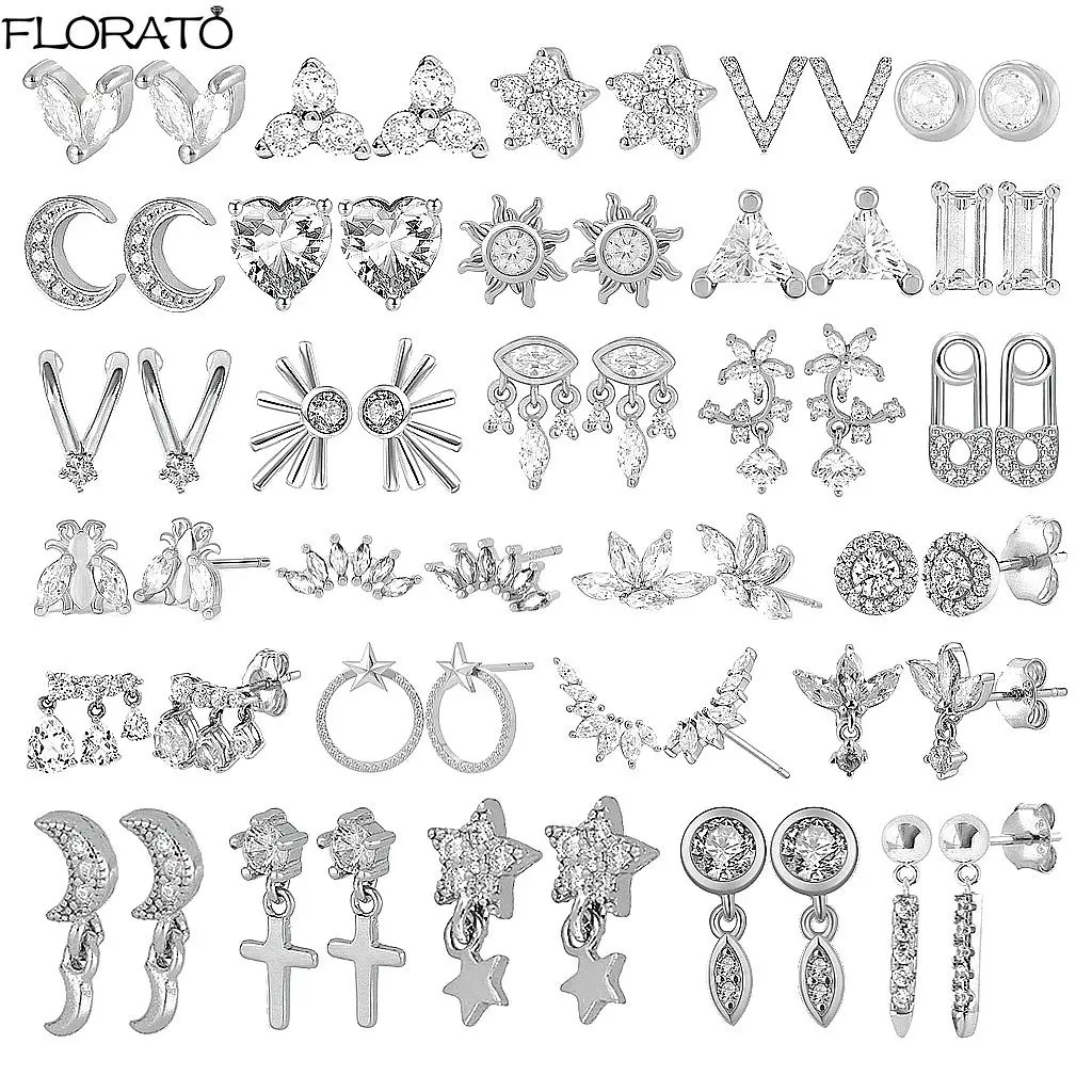 

Серьги-гвоздики из стерлингового серебра 925 пробы с белым фианитом для женщин, изысканные маленькие серьги, модные ювелирные изделия для пирсинга, подарок