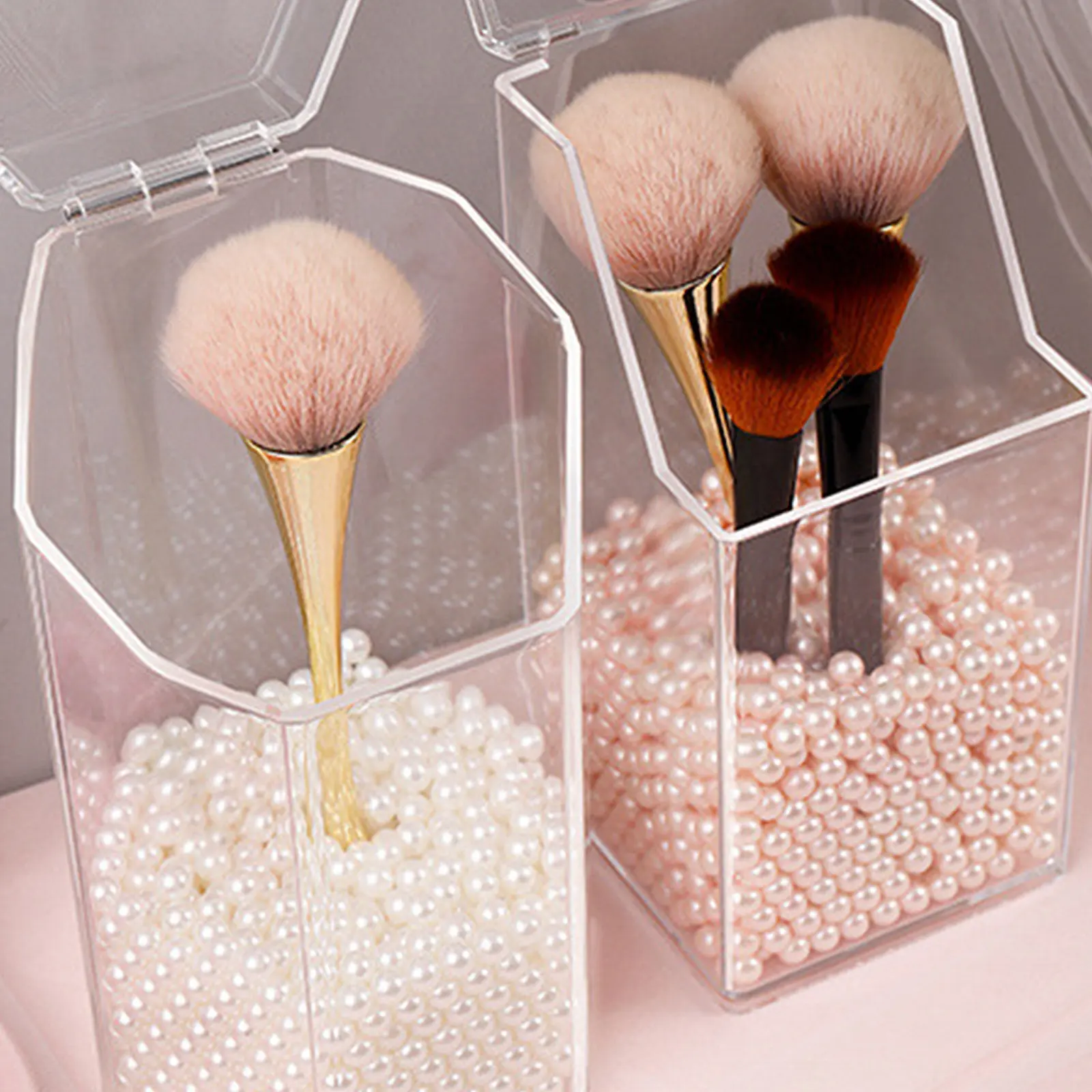 Clear Acrylic Makeup Brush Holder 2 Pack Waterproof Cosmetic Storage Organizer for Desktop