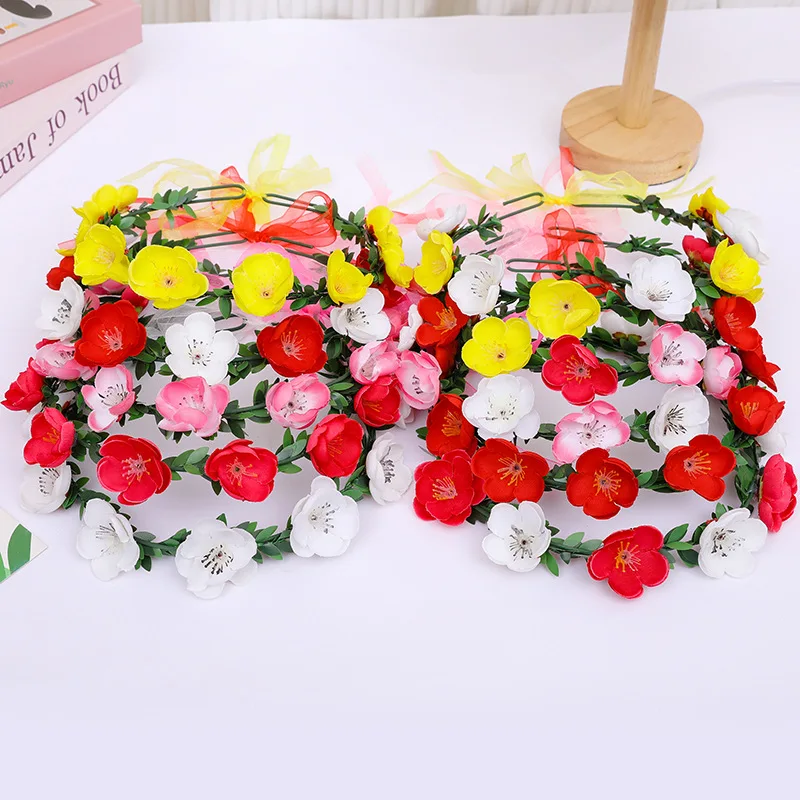 

Floral Hair Wreath Fabric Garland Headdress Ribbon Adjustable Headband Bohemian Boho Flower Headpiece For Daily Wear Summer