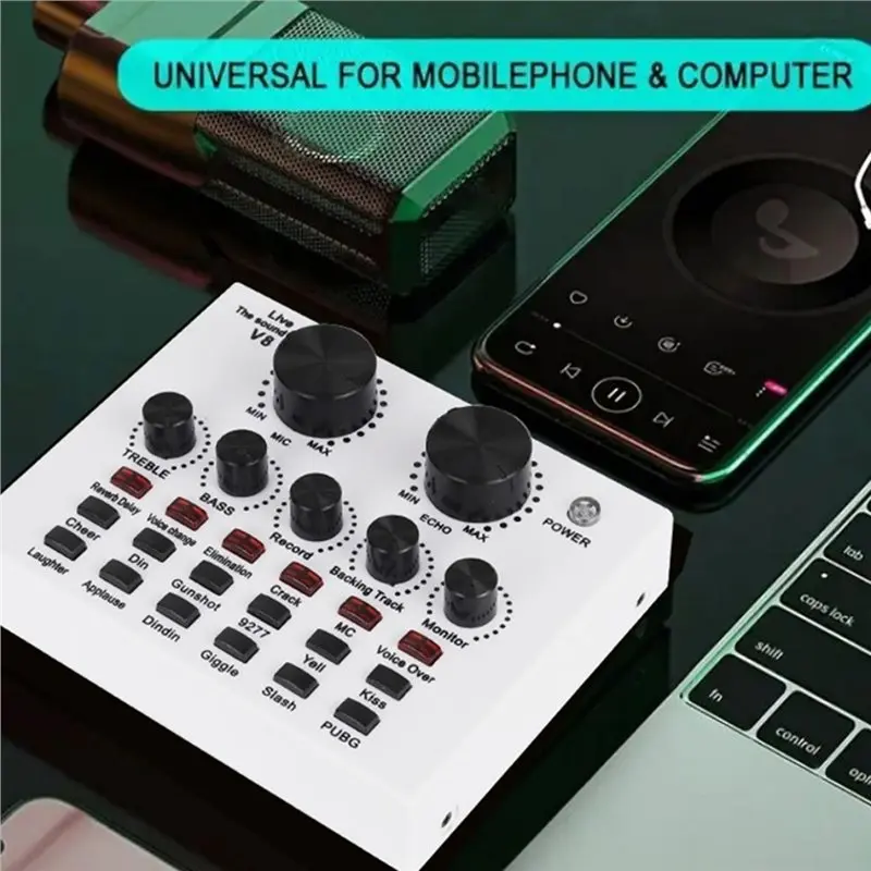 A53M-Professional Mic V8 Sound Card Audio Mixer Karaoke Recording Studio Recording External Sound Card For PC Computer