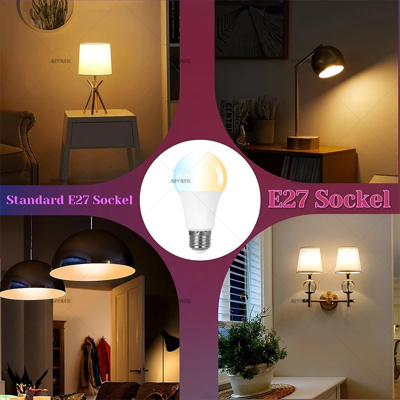 Tuya WIFI LED لمبات الإضاءة الذكية 2700-6500K قابلة للضبط باللون الأبيض وقابلة للتعتيم متوافقة مع تطبيق Alexa Google Home Group Control Smart Life
