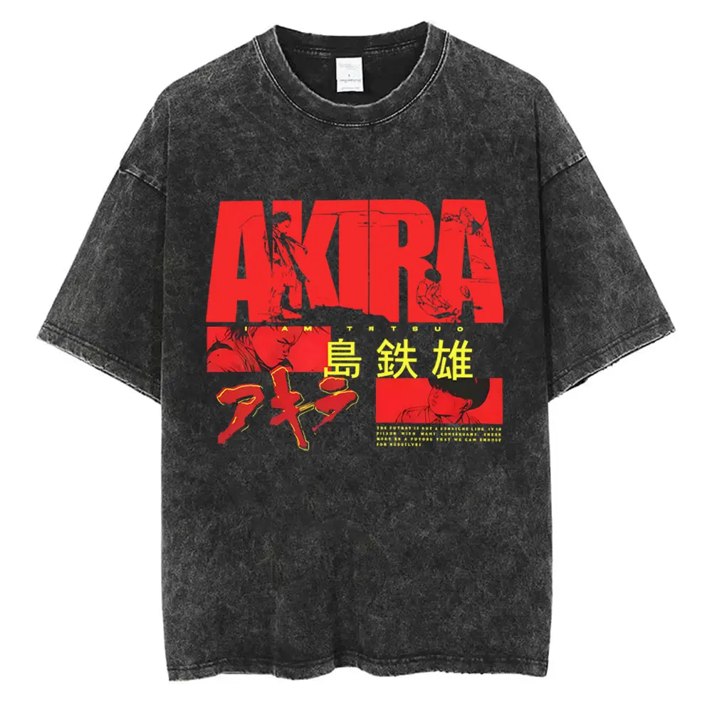 Washed Vintage Anime Akira Shima Tetsuo Graphic T Shirt Manga Retro Shotaro Kaneda T-shirt Men Women Casual Crewneck T-shirts