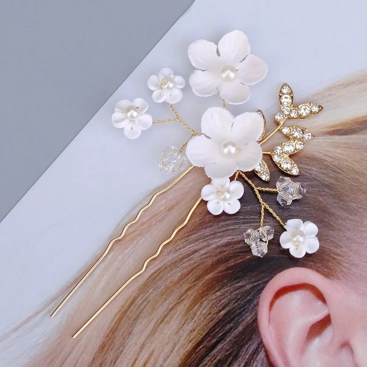 Perle U-förmige Haars pange Gabel Haarschmuck Kopf bedeckung Kopf bedeckung Geschenk Hochzeit Braut Haarschmuck Strass Haarnadeln – Detail 1
