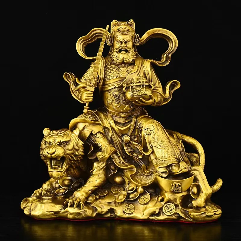 Bronze statue of the God of Wealth Zhao Gongming, all-copper craft for worship, office and shop decoration