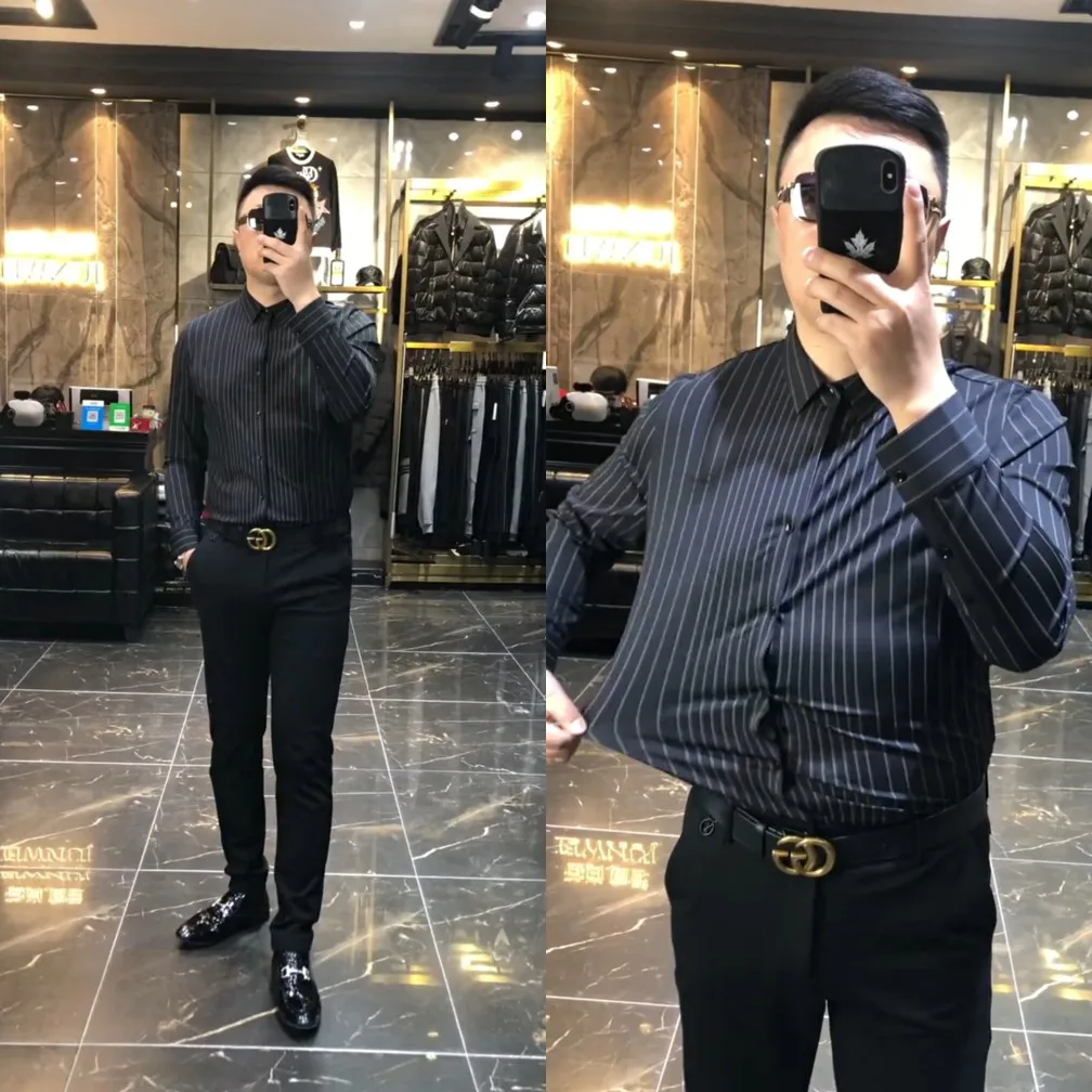 

New 702 Luxury Casual Striped Men's irt Long Sve Slim Fit Busin Casual Faion Urban Sle Autumn Season No Ironing R...