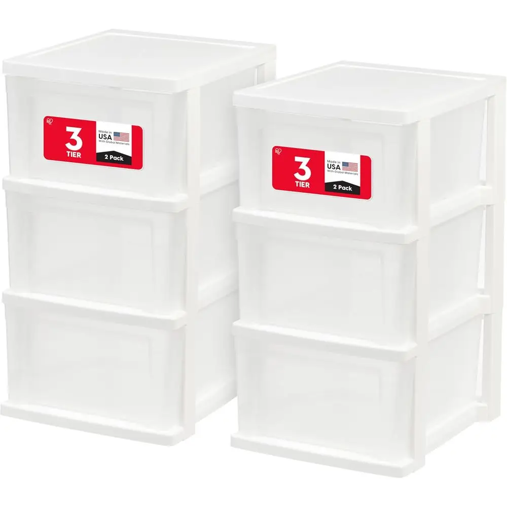 

Plastic Der Storage Organizer, 3-Ders, 2-Pack, or Classroom Art Crat Supplies, Bathroom Bedroom, Laundry Room, White/Clear