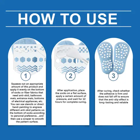 Sock Stop Glue with Scraper and Template Soft Non-Slip Adhesive Sock Stopper Liquid for Socks Pet Socks Floor Mats Blankets