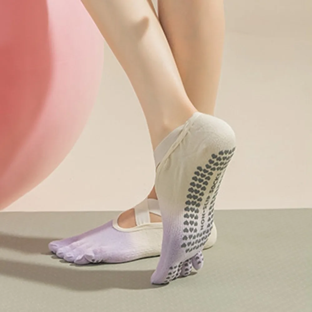 

1 Pair Anti Slip Five Finger Yoga Socks Cross Strap Professional Split Finger Yoga Socks Elastic Heel Protector