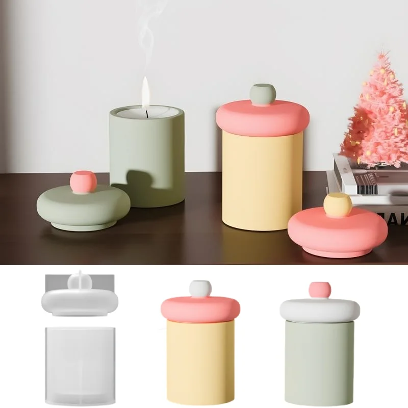 Gips Zylindrische Lagerung Tasse Silikon Form DIY Mit Deckel Kerze Aromatherapie Glas Beton Gips Harz Formen Weihnachten Dekor