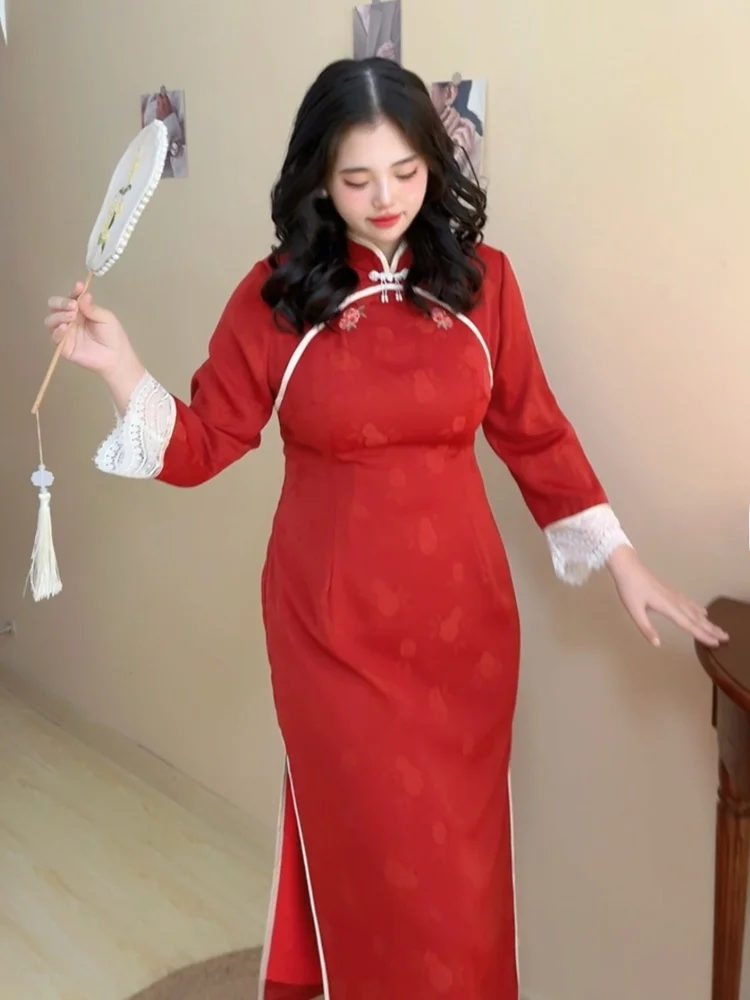 

Ele plus Size Embroidered High-End Red Dr for Wedding Drunken Toast New Chinese Sle Return Home Skirt