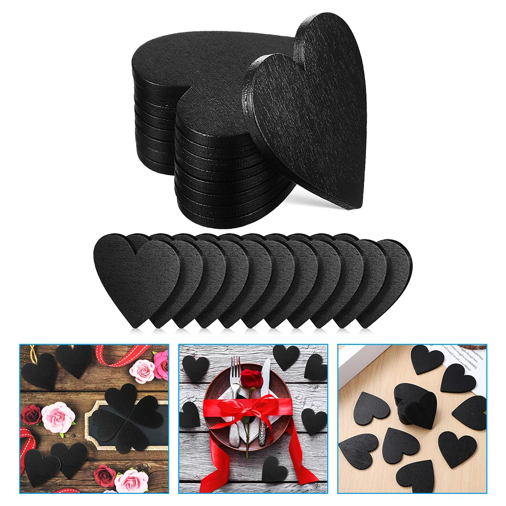 

40 Pcs Heart Shaped Blackboard Cutouts Decorations Label Diy Wood Heart-shaped Wooden Ornament Decorative Table Chip Home