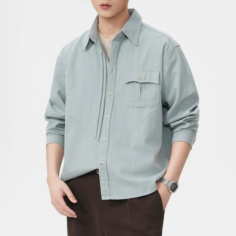 Men Pure Cotton Loose Casual Long Sleeve Shirts Man Spring Autumn Streetwear Cityboy Harajuku Fashion Vintage Cargo Shirt