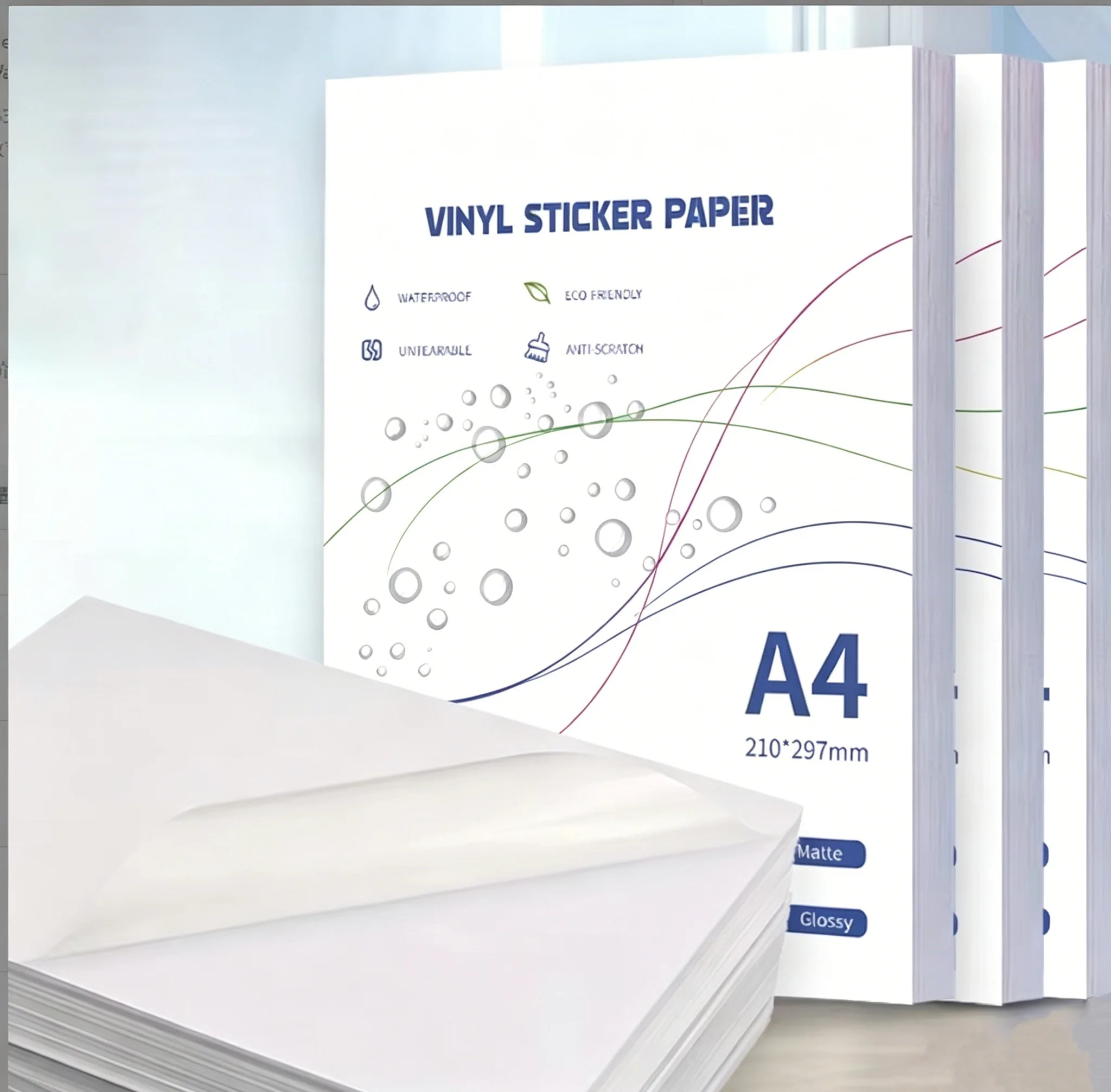 Waterproof A4 Self-adhesive Vinyl Sticker Paper Tear-off Resistant Matte and Glossy Label Sticker For Inkjet Printer