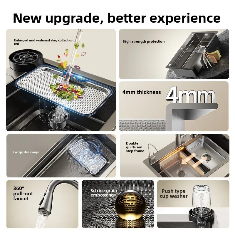 Kitchen Sink Large Single Bowl Thick 4mm Stainless Steel Scratch Resistant Strainer Wash Basin Kitchen Sink Dishwashing Sink