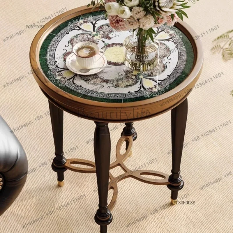 LSVintage Hand-painted Coffee Tables for Apartment Simple Luxury Small Tea Tables Home Furniture Luxury Round Sofa Side Tables