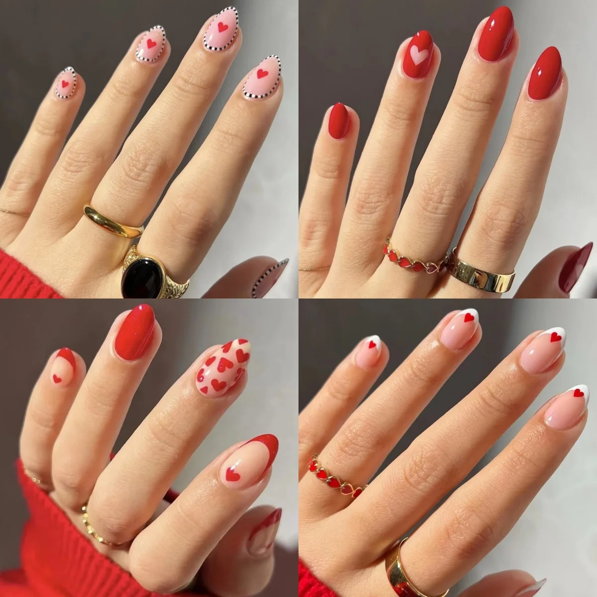 Romantic Valentine's Day Red Love Heart Charm Red Lips Almond Fake Nails Art Ballet False Nails Tip Press on Nails Manicure Tool