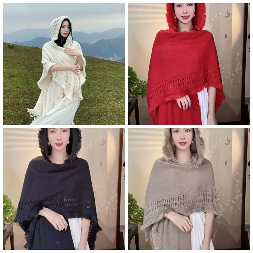 

Элегантная вязаная толстовка с кисточками, шаль, вязаный крючком верх, женский плащ, однотонные большие шарфы, вечерние накидки для путешествий