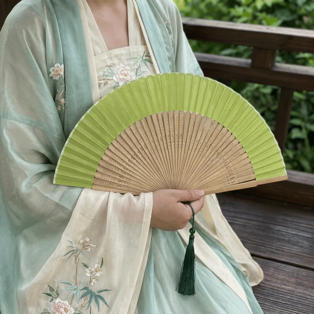 Elegent Antique Folding Hand Fan with Tassel Hollowed-out Classical Handheld Fan Portable Decorative Fan Summer