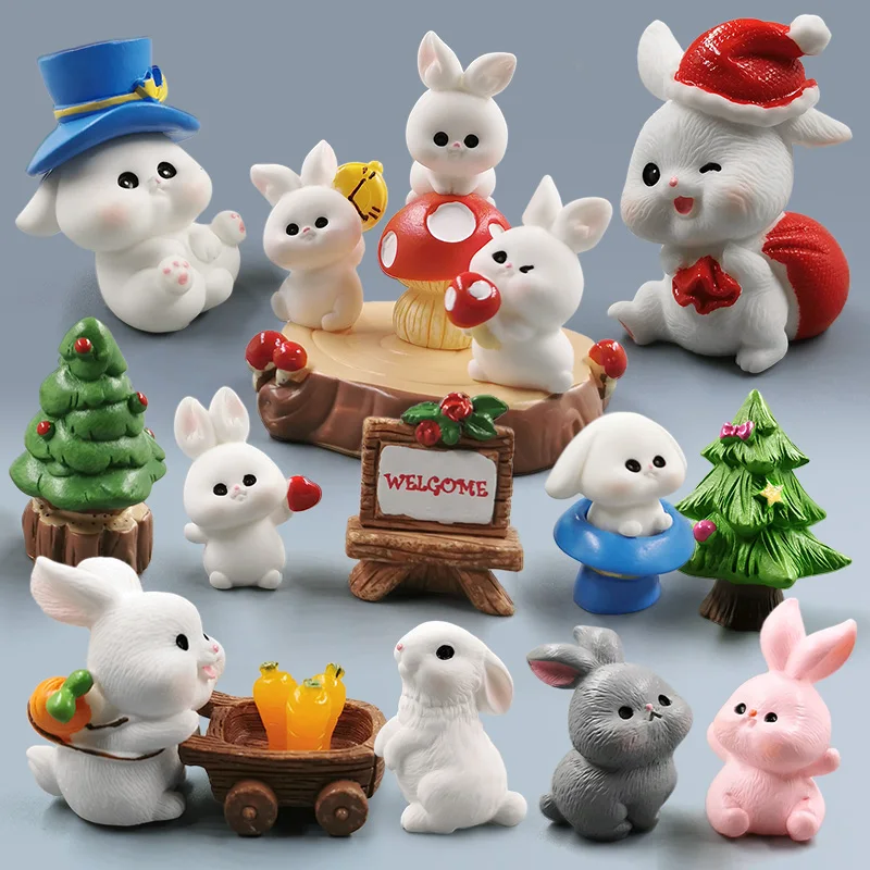 2024 Hot Easter Christmas Rabbit Figurine Landscape Home Kawaii Room Decor Miniature Fairy Garden Decoration Accessories Modern