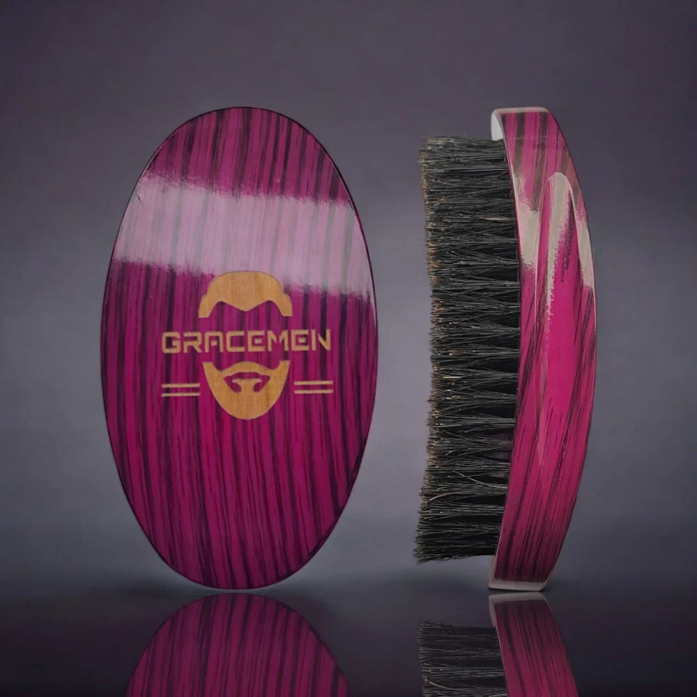 

The Gracemen Premium Curved Wooden Handle Beard Brush Comb 360° Wave Brush for Black Men Boar Bristle Hair Purple Color Brush