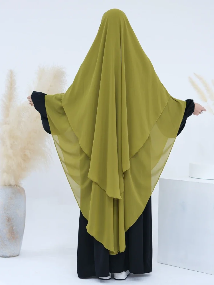 2 Layers Chiffon Long Khimar for Women Muslim Hijab Ramadan Prayer Eid Hijabs Headscarf Shawl Long Djellaba Niqab Prayer Garment