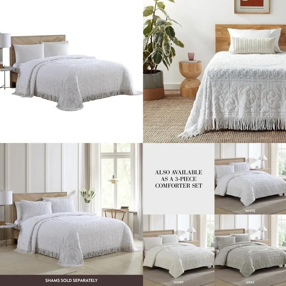 

Medallion Chenille Bedspread, Queen, White